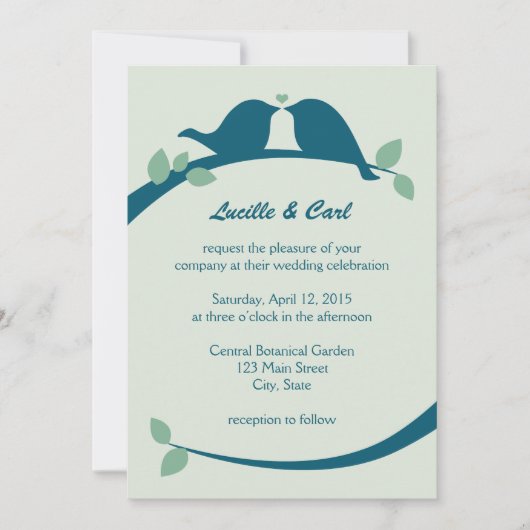 Navy Blue Tortelduifjes Wedding Invitations Kaart (Voorkant)