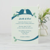 Navy Blue Tortelduifjes Wedding Invitations Kaart (Staand voorkant)