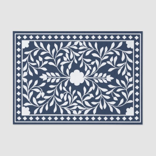 Navy Blue Traditional Bone Inlay Decoupage Paper Tissuepapier (Voorkant)