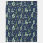 Navy Blue Tree Forest Waterverf Stars Bladerdak Fleece Deken (Voorkant)