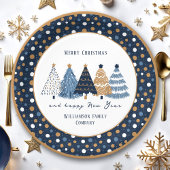 Navy Blue Trees Stippen Moderne kerstvakantie Papieren Bordje