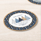 Navy Blue Trees Stippen Moderne kerstvakantie Ronde Kartonnen Onderzetter (Gebogen)