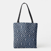 Navy Blue Trellis Monogram Personalized Custom Tote Bag (Achterkant)