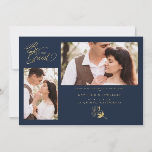 Navy Blue Trendy Branches Wedding 2 Foto's (Voorkant)