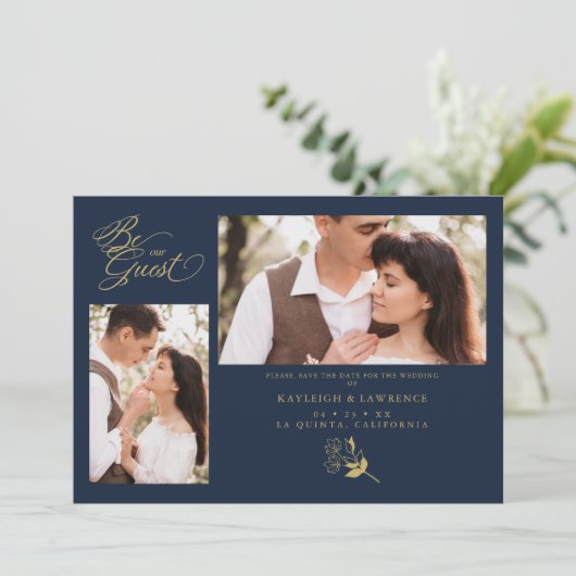 Navy Blue Trendy Branches Wedding 2 Foto's (Staand voorkant)