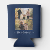 Navy Blue Trendy Script 2 Photo Collage Custom Blikjeskoeler (Achterkant)