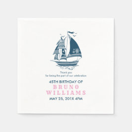 Navy-blue Tribal Nautical Boat Birthday Sjabloon Servet