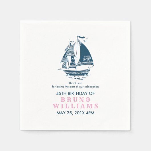 Navy-blue Tribal Nautical Boat Birthday Sjabloon Servet (Voorkant)