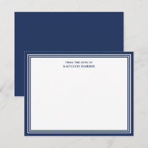 Navy Blue Triple Border vanaf het bureau van Flat Notitiekaartje