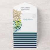 Navy Blue Tropical Beach Pineapple Baby shower All In One Uitnodiging (Buitenkant)