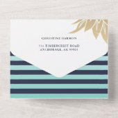 Navy Blue Tropical Beach Pineapple Baby shower All In One Uitnodiging (Achterkant)