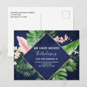 Navy Blue Tropical Floral Bewegende Aankondiging (Voorkant / Achterkant)