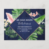 Navy Blue Tropical Floral Bewegende Aankondiging (Voorkant)