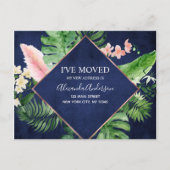 Navy Blue Tropical Floral Bewegende Aankondiging (Voorkant)