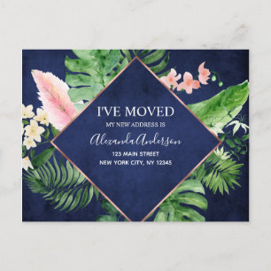 Navy Blue Tropical Floral Moving Announcement Aankondigingskaart