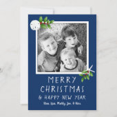 Navy Blue Tropical kerstfotokaarten Feestdagenkaart (Voorkant)