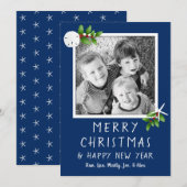 Navy Blue Tropical kerstfotokaarten Feestdagenkaart (Voorkant / Achterkant)