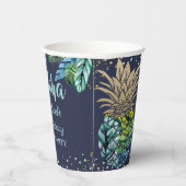 Navy Blue Tropical Luau Pineapple Birthday Papieren Bekers (Rechts)