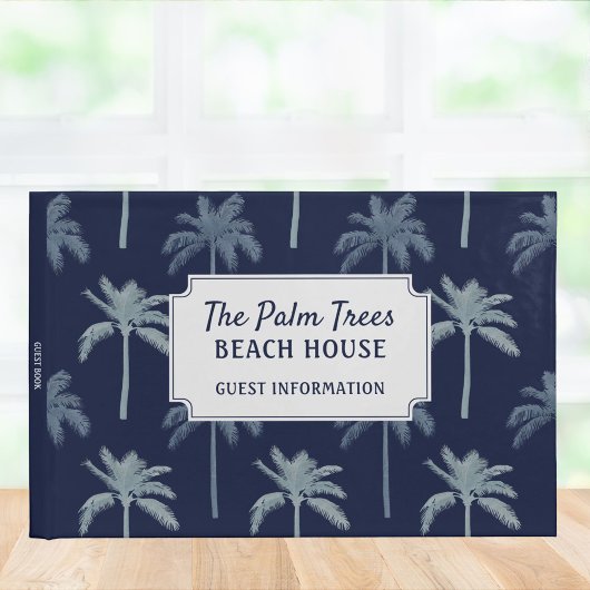 Navy Blue Tropical Palm Trees Beach House Gastenboek