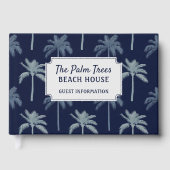 Navy Blue Tropical Palm Trees Beach House Gastenboek (Voorkant)
