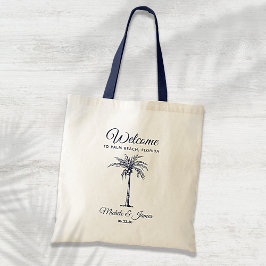 Navy Blue Tropical Palm Weduwen Welkom Tote Bag