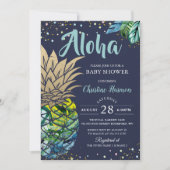 Navy Blue Tropical Pineapple Baby shower Kaart (Voorkant)