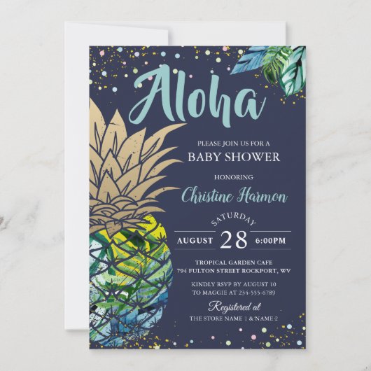 Navy Blue Tropical Pineapple Baby shower Kaart (Voorkant)