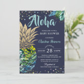 Navy Blue Tropical Pineapple Baby shower Kaart (Staand voorkant)