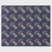 Navy Blue Tropical Pink Gold Pineapple Birthday Cadeaupapier (Vlak)