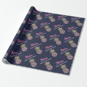 Navy Blue Tropical Pink Gold Pineapple Birthday Cadeaupapier (Uitgerold)