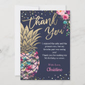 Navy Blue Tropical Pink Gold Pineapple Floral Bedankkaart (Voorkant)