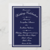 Navy Blue Trouw All In One White Script WS RSVP Kaart (Voorkant)