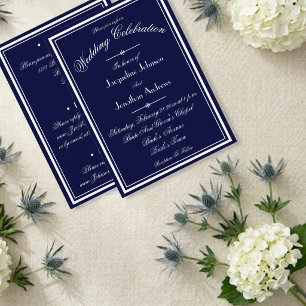 Navy Blue Trouw All In One White Script WS RSVP Kaart