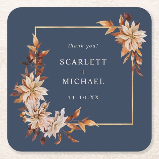 Navy Blue Trouwpapier Onderzetter (Voorkant)