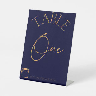 Navy Blue Trouwtafel Nummers met QR Menu Reclamebord Met Voetstuk