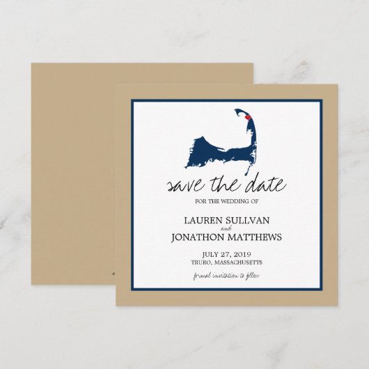 Navy Blue Truro Cape Cod Wedding Save the Date (Voorkant / Achterkant)