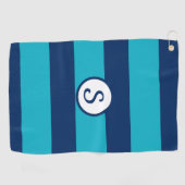 Navy Blue Turquoise Gestreepte Klassieke Monogram Golfhanddoek (Horizontaal)