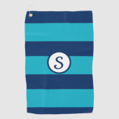 Navy Blue Turquoise Gestreepte Klassieke Monogram Golfhanddoek (Voorkant)