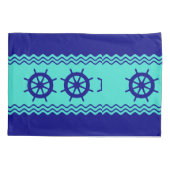 Navy Blue Turquoise Helm Stripe Kussensloop (Achterkant)