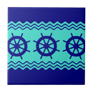 Navy Blue Turquoise Helm Stripe Tegeltje