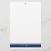 Navy Blue Turquoise Monogrammed Stationery Briefpapier (Voorkant)