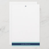 Navy Blue Turquoise Monogrammed Stationery Briefpapier (Voorkant / Achterkant)
