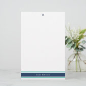 Navy Blue Turquoise Monogrammed Stationery Briefpapier (Staand voorkant)