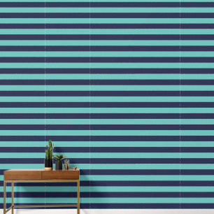 Navy Blue Turquoise Rugby Stripes Behang