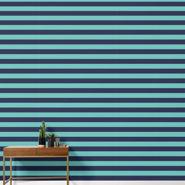 Navy Blue Turquoise Rugby Stripes Behang (Hal)