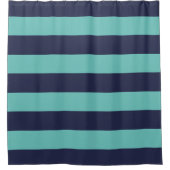 Navy Blue Turquoise Rugby Stripes Douchegordijn (Voorkant)