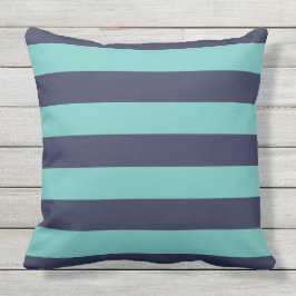 Navy Blue Turquoise Stripes Buitenkussen
