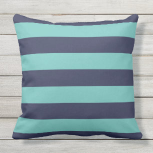 Navy Blue Turquoise Stripes Buitenkussen
