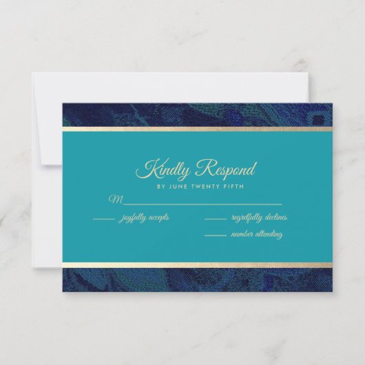 Navy Blue Turquoise Wedding RSVP Kaarten (Voorkant)