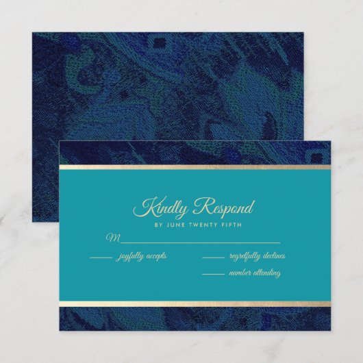 Navy Blue Turquoise Wedding RSVP Kaarten (Voorkant / Achterkant)